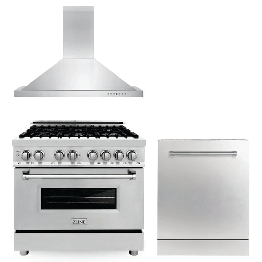 ZLINE 36" Bundled Stainless DualRange RangeHood Dishwasher 3KP-RARH36-DW