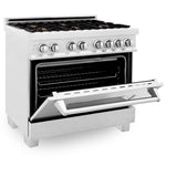 ZLINE 36" Dual Fuel Range, DuraSnow, Stainless, Brass Burners, RAS-SN-BR-36
