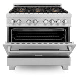ZLINE 36" Dual Fuel Range, DuraSnow, Stainless, Brass Burners, RAS-SN-BR-36