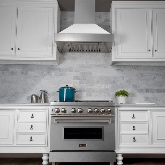 ZLINE 36" Dual Fuel Range, Snow Stainless, Snow Stainless Door, RAS-SN-36