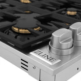 ZLINE 36" Gas Cooktop with 6 Gas Brass Burners and Black Porcelain Top RC-BR-36-PBT