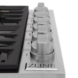ZLINE 36" Gas Cooktop with 6 Gas Brass Burners and Black Porcelain Top RC-BR-36-PBT
