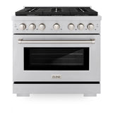 ZLINE 36 In. Gas Range, Stainless Steel w/ Brass Burners, SGR-BR-36