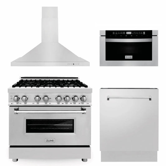 ZLINE 36 " Package Range RA36, Range Hood KB, Microwave MWD-1 , Dishwasher DWV-24,  4KP-RARH36-MWDWV
