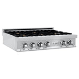 ZLINE 36" Porcelain Rangetop, DuraSnow®, 6 Brass Burners, RTS-BR-36