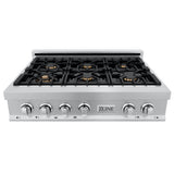ZLINE 36" Porcelain Rangetop, DuraSnow®, 6 Brass Burners, RTS-BR-36