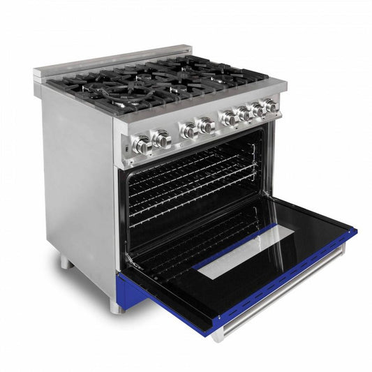 ZLINE 36" Professional Dual Fuel Range, Blue Matte Door, RA-BM-36