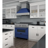 ZLINE 36" Professional Dual Fuel Range in Snow Stainless, Blue Gloss Door, RAS-BG-36