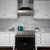 ZLINE 36" Professional Dual Fuel Range, Snow Stainless, Black Matte Door, RAS-BLM-36