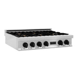 ZLINE 36" Rangetop, DuraSnow Stainless, MatteBlack Accents, RTSZ-36-MB