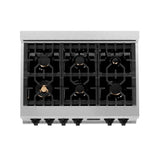 ZLINE 36" Rangetop, DuraSnow Stainless, MatteBlack Accents, RTSZ-36-MB