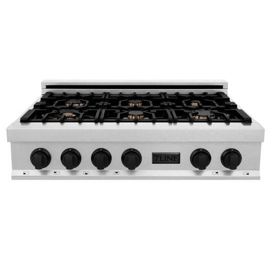 ZLINE 36" Rangetop, DuraSnow Stainless, MatteBlack Accents, RTSZ-36-MB