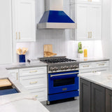 ZLINE 36" Snow Finish Wall Range Hood, Blue Gloss Shell, 8654BG-36