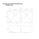 ZLINE 36" Undermount Double Bowl Sink Stainless Steel, SR50D-36S