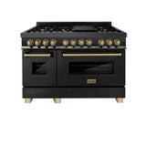 ZLINE 48" Autograph Dual Fuel Range, Black Stainless, Gold, RABZ-48-G