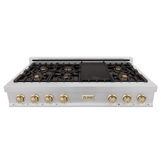 ZLINE 48" Autograph Edition, Rangetop, DuraSnow, Gold Accent, RTSZ-48-G