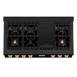 ZLINE 48" Autograph Rangetop, Black Stainless, Gold Accents, RTBZ-48-G