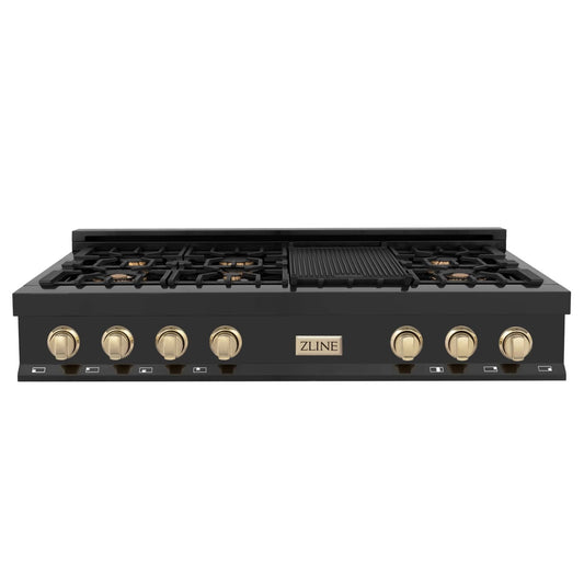 ZLINE 48" Autograph Rangetop, Black Stainless, Gold Accents, RTBZ-48-G