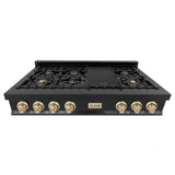 ZLINE 48" Autograph Rangetop, Black Stainless, Gold Accents, RTBZ-48-G