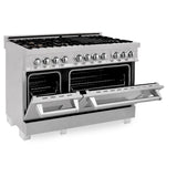 ZLINE 48" Dual Fuel Range, DuraSnow Stainless, Brass Burners, RAS-SN-BR-48