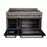 ZLINE 48" Dual Fuel Range Snow Stainless, Black Matte Door, RAS-BLM-48