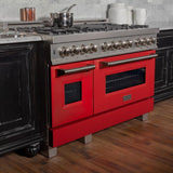 ZLINE 48" Dual Fuel Range Snow Stainless, Red Matte Door, RAS-RM-48