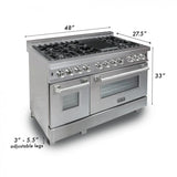 ZLINE 48" Dual Fuel Range Snow Stainless, Red Matte Door, RAS-RM-48