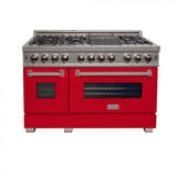 ZLINE 48" Dual Fuel Range Snow Stainless, Red Matte Door, RAS-RM-48