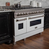 ZLINE 48" Dual Fuel Range Snow Stainless, White Matte Door, RAS-WM-48