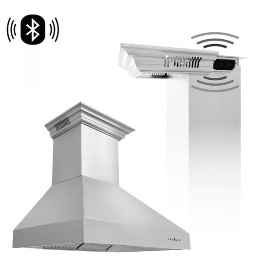 ZLINE 48" Professional Wall Range Hood, Built-in CrownSound® Bluetooth Speakers, 667CRN-BT-48