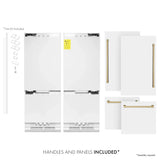 ZLINE 60" Autograph Edition French Door Refrigerator, Internal Water, Ice Dispenser, White Matte, Champagne Bronze Accents RBIVZ-WM-60-CB