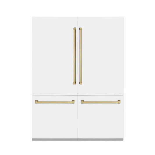 ZLINE 60" Autograph Edition French Door Refrigerator, Internal Water, Ice Dispenser, White Matte, Champagne Bronze Accents RBIVZ-WM-60-CB