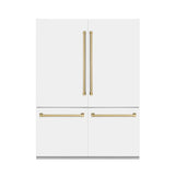 ZLINE 60" Autograph Edition French Door Refrigerator, Internal Water, Ice Dispenser, White Matte, Champagne Bronze Accents RBIVZ-WM-60-CB