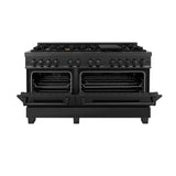 ZLINE 60" Dual Fuel Range, Black Stainless, Brass Burners, RAB-60
