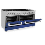 ZLINE 60" Dual Fuel Range Snow Stainless, Blue Matte Door, RAS-BM-60