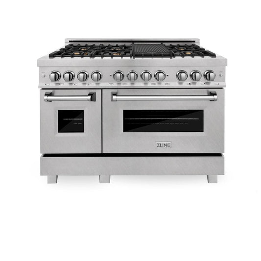 ZLINE 60" Dual Fuel Range, Snow Stainless, Brass Burners, RAS-SN-BR-60