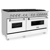 ZLINE 60" Dual Fuel Range Snow Stainless, White Matte Door, RAS-WM-60