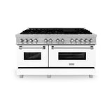 ZLINE 60" Dual Fuel Range Snow Stainless, White Matte Door, RAS-WM-60