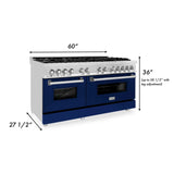 ZLINE 60" Professional Dual Fuel Range with Blue Matte Door, RA-BM-60