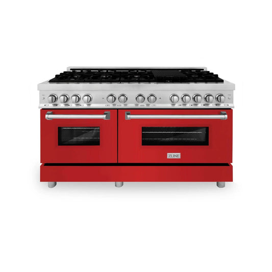 ZLINE 60" Professional Dual Fuel Range with Red Gloss Door, RA-RG-60
