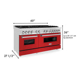 ZLINE 60" Professional Dual Fuel Range with Red Matte Door, RA-RM-60