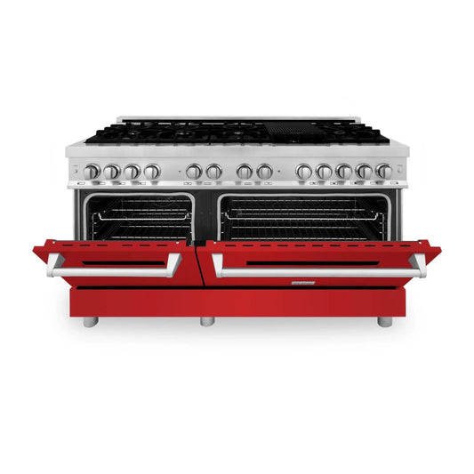 ZLINE 60" Professional Dual Fuel Range with Red Matte Door, RA-RM-60