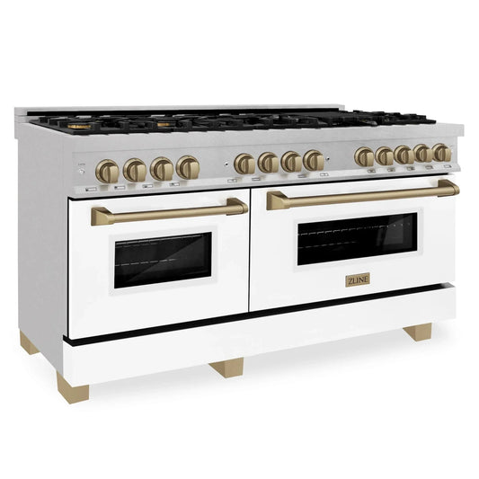 ZLINE 60"Autograph Range Dual Fuel, DuraSnow, White Door,RASZ-WM-60-G