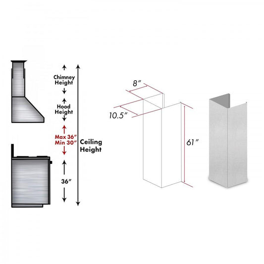 ZLINE 61" Snow Finished, Chimney Extension, Ceilings up to 12.5', 8KF2S-E