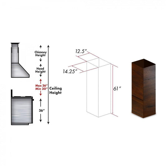 ZLINE 61" Wooden Chimney Extension, Ceilings up to 12.5 ft. (KBiRR-E)