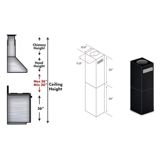 ZLINE 72" Chimney Extensions 10' to 12'Ceilings, Black Stainless, 2PCEXT-BSGL2iN