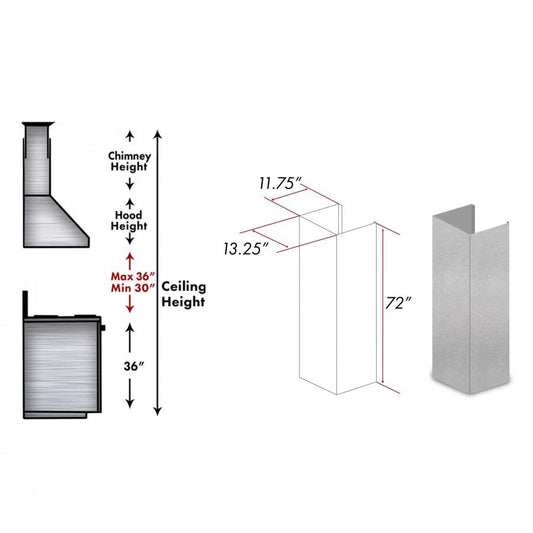 ZLINE 72 in. Extended Chimney and Crown, 8654-E