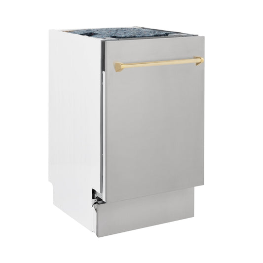 ZLINE Autograph 18" Dishwasher Stainless Door, Gold Handle DWVZ-304-18-G