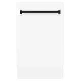 ZLINE Autograph 18" Dishwasher White Door, Black Handle DWVZ-WM-18-MB
