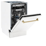 ZLINE Autograph 18" Dishwasher White Door, Bronze Handle DWVZ-WM-18-CB